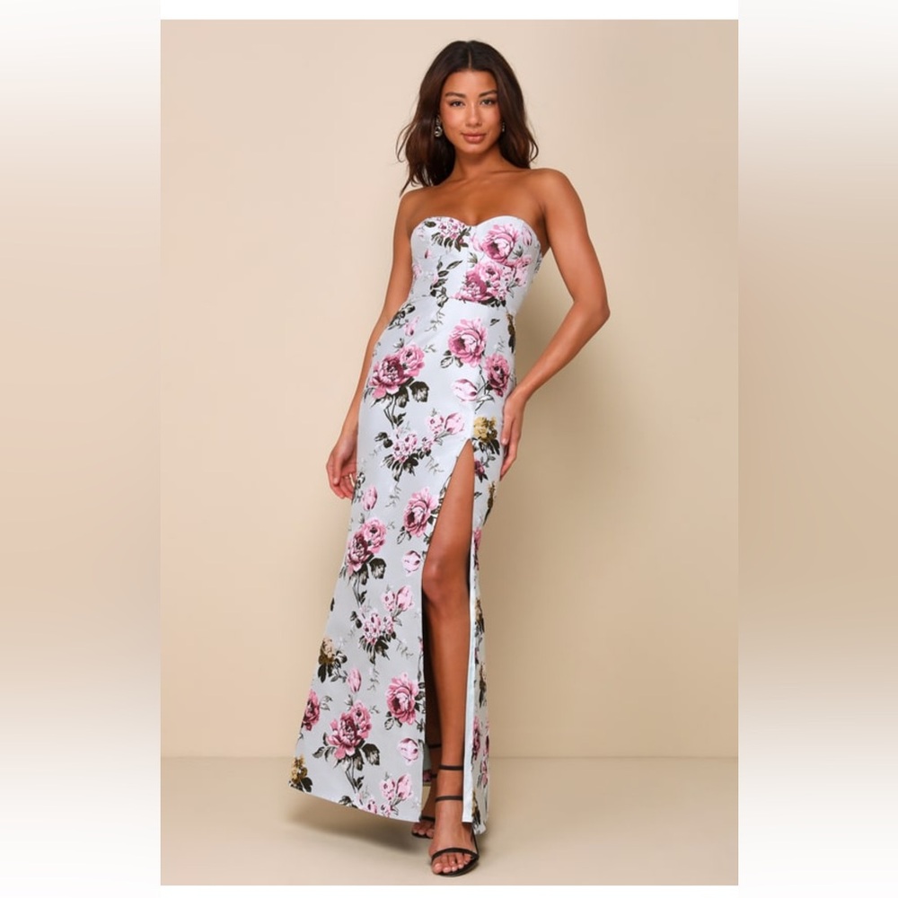 Lulus Light Sage Green Floral Jacquard
Strapless Maxi Dress - Size Medium